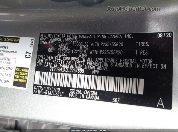 2T2JZMDA0LC257699 2020 LEXUS RX 350 Желто-коричневый Вид подкапотного пространства