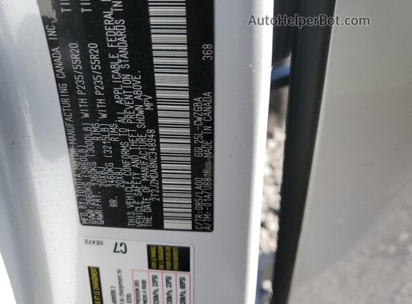 2T2JZMDA8NC348948 2022 LEXUS RX Белый Вид наклейки с VIN-кодом