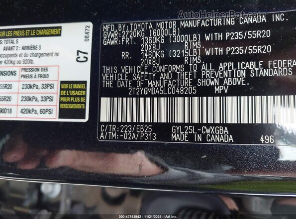 2T2YGMDA5LC048205 2020 LEXUS RX 450H Черный Вид подкапотного пространства