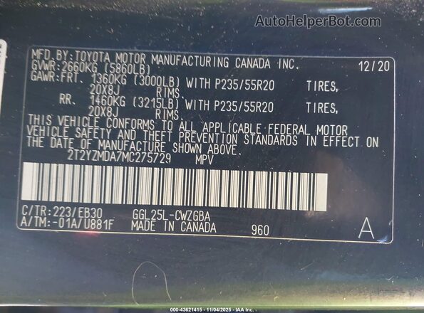 2T2YZMDA7MC275729 2021 LEXUS RX 350 Black Engine compartment view