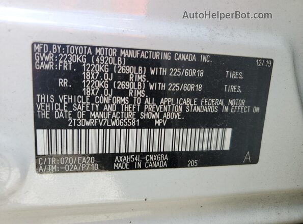2T3DWRFV7LW065581 2020 TOYOTA LIMITED White 