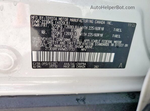 2T3E6RFV4RW051733 2024 TOYOTA RAV4 White Widok wnętrza 360 stopni
