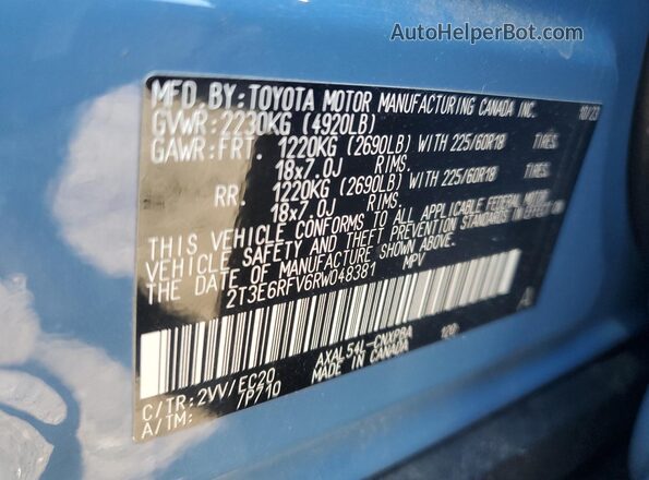 2T3E6RFV6RW048381 2024 TOYOTA RAV4 Blue Вид наклейки з VIN-кодом