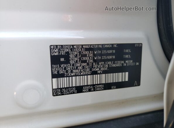 2T3EWRFV5LW069567 2020 TOYOTA RAV4 White Սալոնի 360 աստիճան տեսք