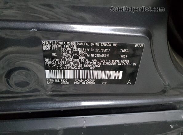 2T3G1RFV0SW574437 2025 TOYOTA LE Silver VIN կոդի պիտակի տեսք