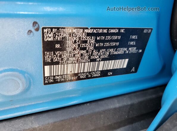 2T3J1RFV4LC098024 2020 TOYOTA RAV4 Blue 360 interior view