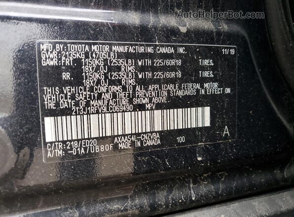 2T3J1RFV9LC069490 2020 TOYOTA RAV4 Black Vista de la etiqueta del VIN