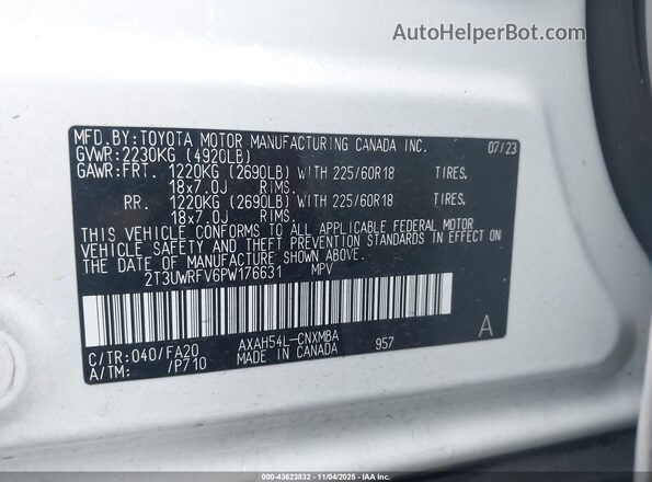 2T3UWRFV6PW176631 2023 TOYOTA RAV4 HYBRID White ძრავის განყოფილების ხედი