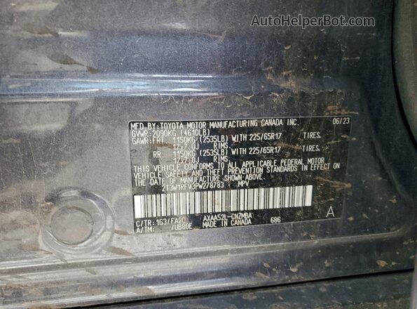 2T3W1RFV3PW278783 2023 TOYOTA LE Серый Вид наклейки с VIN-кодом