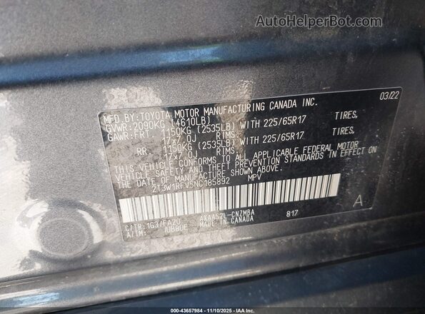 2T3W1RFV5NC185892 2022 TOYOTA LE Серый Вид подкапотного пространства
