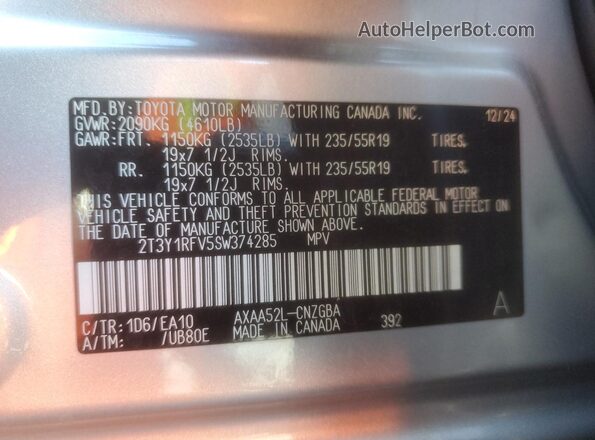 2T3Y1RFV5SW374285 2025 TOYOTA LIMITED Silver Widok wnętrza 360 stopni