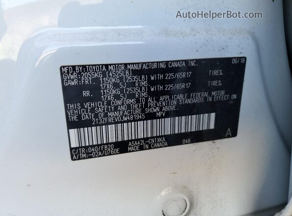 2T3ZFREV0JW481945 2018 TOYOTA RAV Белый 