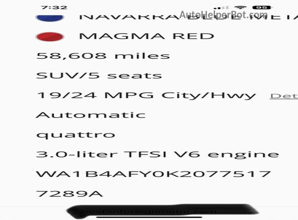 WA1B4AFY0K2077517 2019 AUDI SQ5 Синий Вид задних сидений