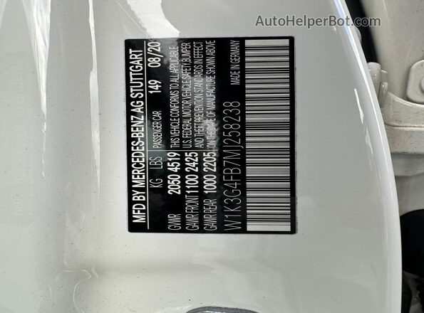 W1K3G4FB7MJ258238 2021 MERCEDES-BENZ A White Vista del compartimento del motor