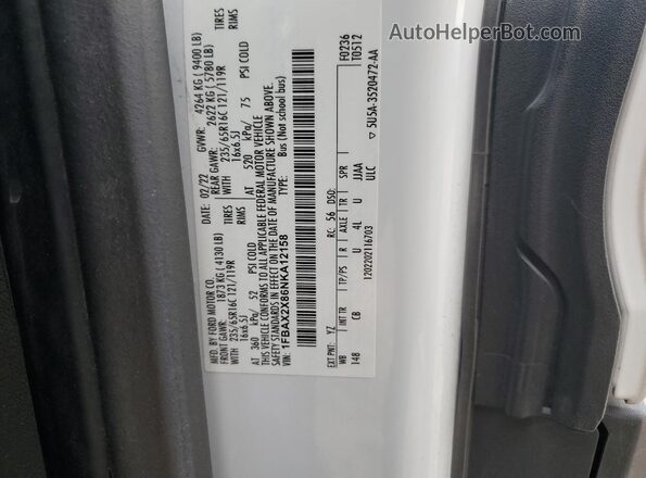 1FBAX2X86NKA12158 2022 FORD TRANSIT White 