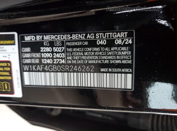 W1KAF4GB0SR246262 2025 MERCEDES-BENZ C Черный Вид наклейки с VIN-кодом