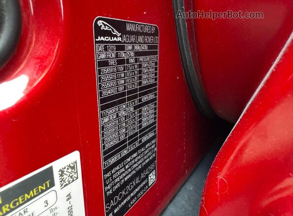SADCK2GX4LA642987 2020 JAGUAR F-PACE Red Vista de los asientos traseros