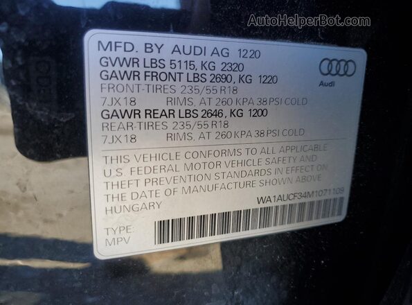 WA1AUCF34M1071109 2021 AUDI Q3 Black Vista interior de 360 grados