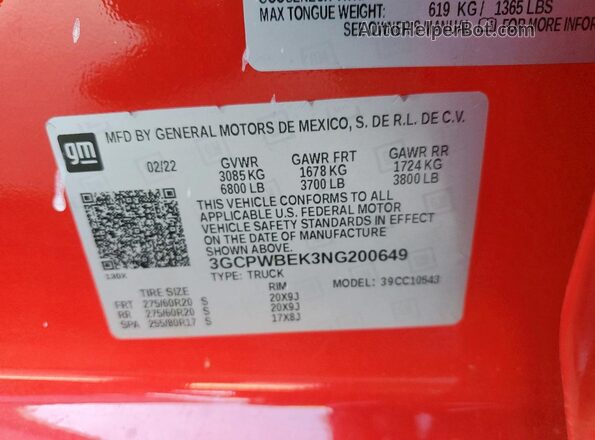 3GCPWBEK3NG200649 2022 CHEVROLET ALL MODELS Red 