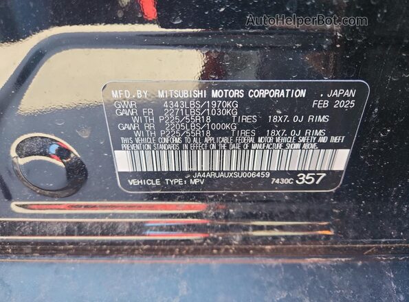 JA4ARUAUXSU006459 2025 MITSUBISHI OUTLANDER Black 