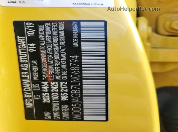 WDD5J4GB7LN068794 2020 MERCEDES-BENZ CLA-CLASS Желтый Вид наклейки с VIN-кодом