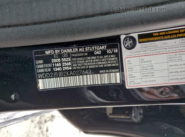 WDD2J5JB2KA027643 2019 MERCEDES-BENZ CLS-CLASS Black VIN sticker view