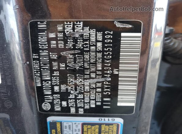 5XYPG4A34KG551992 2019 KIA SORENTO Charcoal 