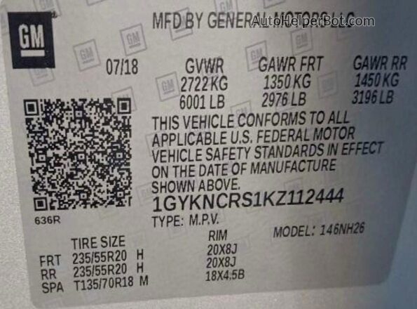 1GYKNCRS1KZ112444 2019 CADILLAC XT5 Серебряный 