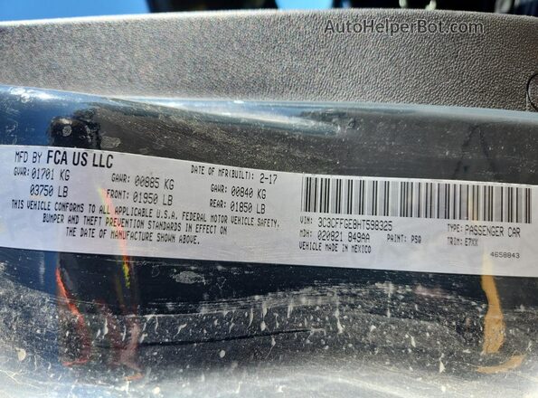 3C3CFFGE8HT598325 2017 FIAT 500 Charcoal VIN կոդի պիտակի տեսք
