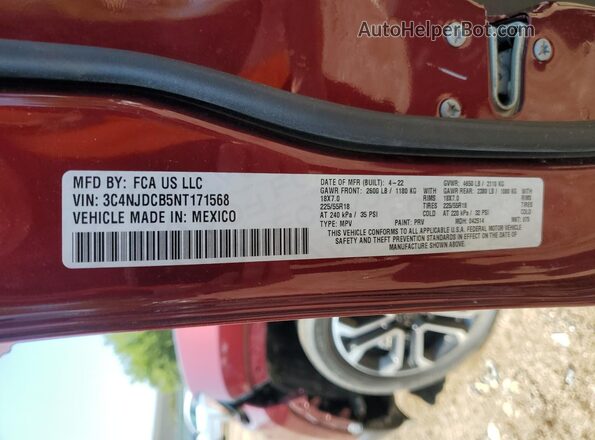 3C4NJDCB5NT171568 2022 JEEP COMPASS Красный Вид наклейки с VIN-кодом