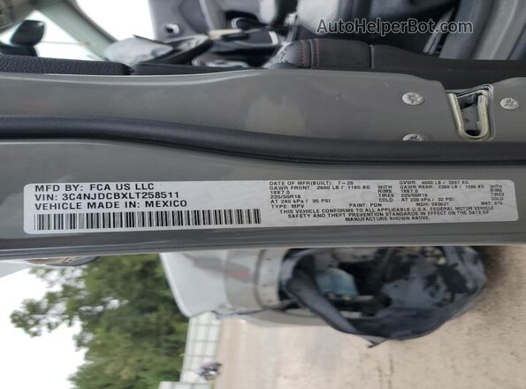 3C4NJDCBXLT258511 2020 JEEP COMPASS Серый Вид наклейки с VIN-кодом