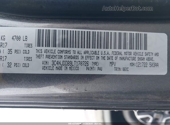 3C4NJDDB9LT170726 2020 JEEP COMPASS Серый Вид подкапотного пространства