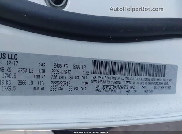 3C4PDCABXJT242559 2018 DODGE JOURNEY White 