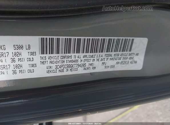 3C4PDCBB6KT794205 2019 DODGE JOURNEY Gray Շարժիչի բաժամունքի տեսք