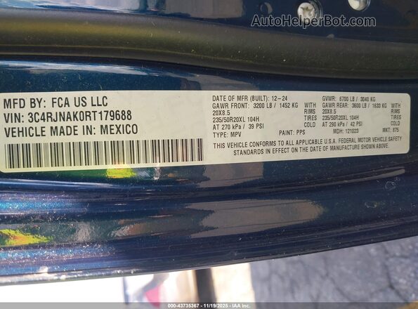 3C4RJNAK0RT179688 2024 JEEP WAGONEER S Blue Widok komory silnika