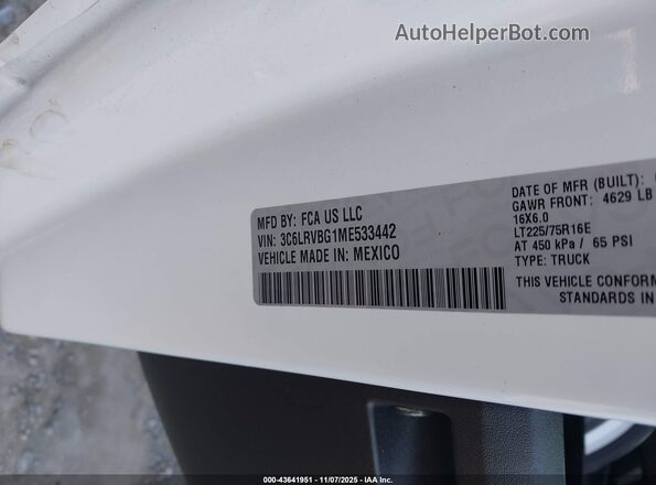 3C6LRVBG1ME533442 2021 RAM PROMASTER 1500 Белый Вид подкапотного пространства