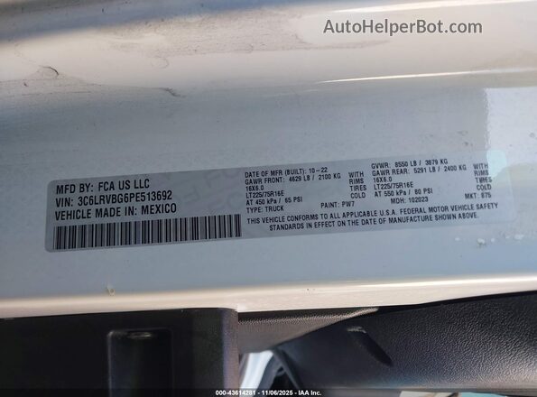 3C6LRVBG6PE513692 2023 RAM PROMASTER 1500 White Widok komory silnika