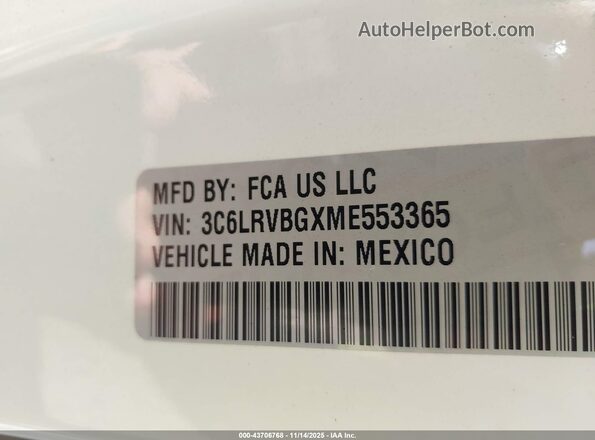 3C6LRVBGXME553365 2021 RAM PROMASTER 1500 White Widok komory silnika