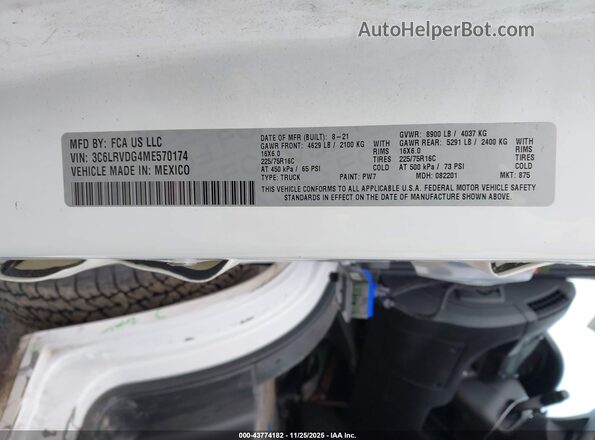 3C6LRVDG4ME570174 2021 RAM PROMASTER 2500 Белый Вид подкапотного пространства