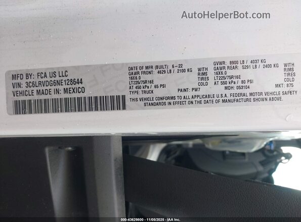 3C6LRVDG6NE128644 2022 RAM PROMASTER 2500 White 