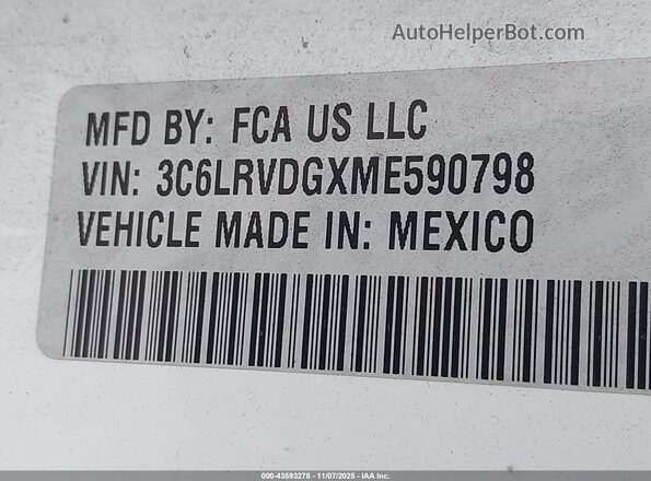 3C6LRVDGXME590798 2021 RAM PROMASTER 2500 White Շարժիչի բաժամունքի տեսք