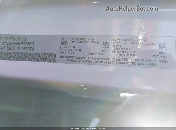 3C6LRVVG5ME526635 2021 RAM PROMASTER 2500 White Շարժիչի բաժամունքի տեսք