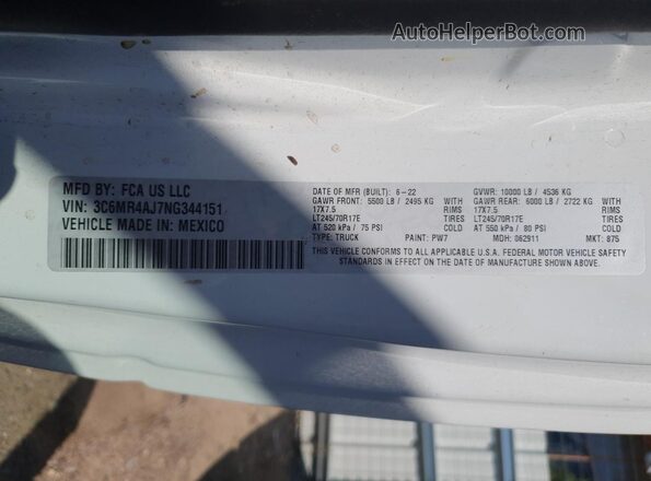 3C6MR4AJ7NG344151 2022 RAM 2500 White Вид підкапотного простору