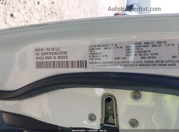3C6RR7KG2NG375785 2022 RAM 1500 CLASSIC White Շարժիչի բաժամունքի տեսք