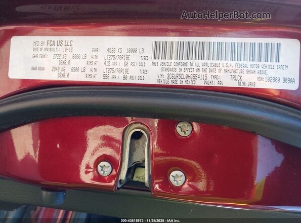 3C6UR5CL0HG554115 2017 RAM 2500 Burgundy Vista del compartimento del motor