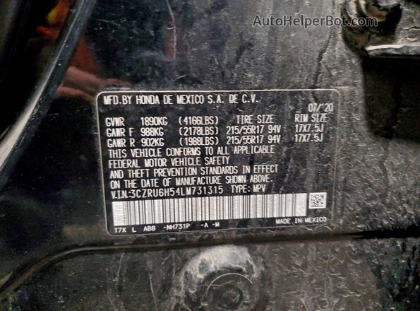 3CZRU6H54LM731315 2020 HONDA HR-V Black Vista interior de 360 grados