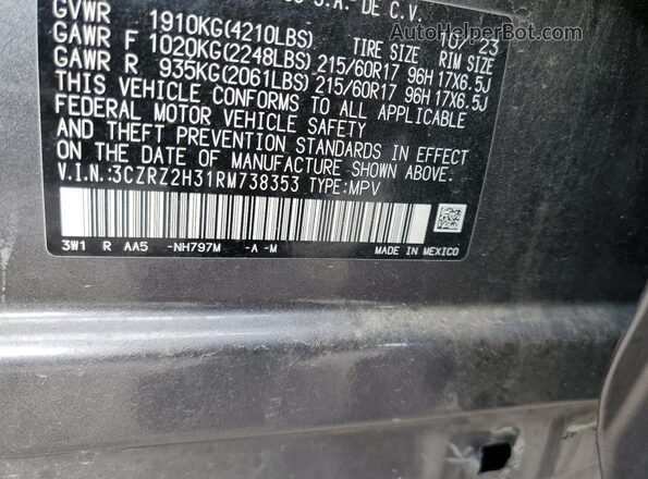 3CZRZ2H31RM738353 2024 HONDA HR-V Серый Панорамный вид салона 360°
