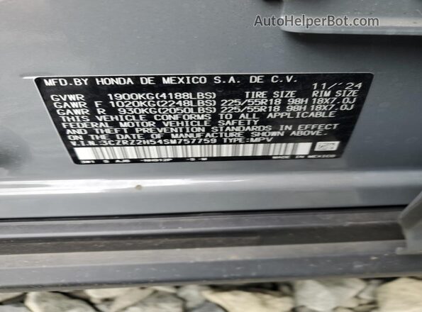 3CZRZ2H54SM757759 2025 HONDA HR-V Gray Widok naklejki z numerem VIN