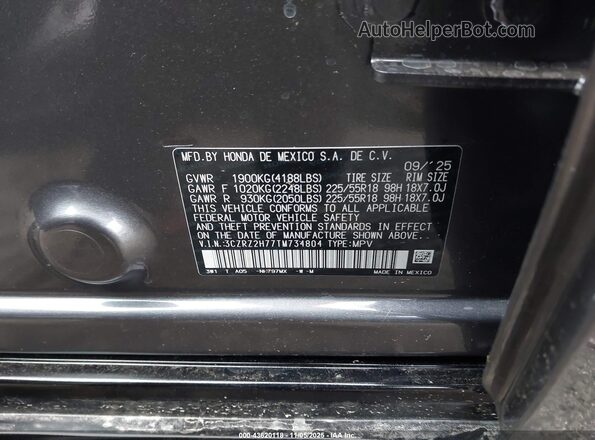 3CZRZ2H77TM734804 2026 HONDA HR-V Gray 