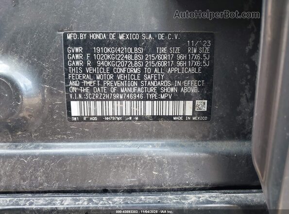 3CZRZ2H79RM746946 2024 HONDA HR-V Gray Vista del compartimento del motor